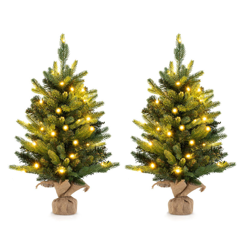 Arbre de Noël artificiel pin vert 2 pi avec 35 lumières claires / blanches