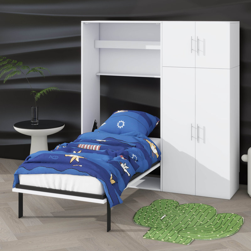 Lit escamotable avec casiers et garde-robe intégrés, Lit simple