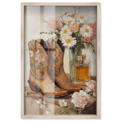Delicate Floral Boots II Shadowbox Print Fashion Art Print by Art Remedy