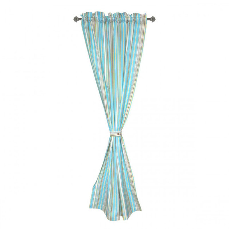 Krsto Cotton Semi Sheer Curtain Single Panel, Blue/Beige
