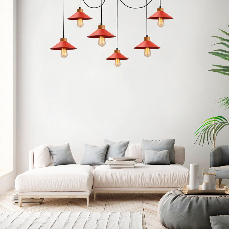 Luminaire suspendu conique à 6 lumières Caban, Rouge
