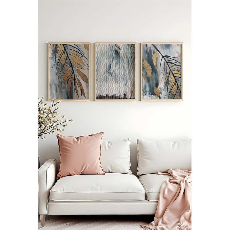 Élégante peinture décorative en panneau de fibres à densité moyenne (3 pièces), 19,7 po x 27,6 po chacune | 100% panneau de fibres à densité moyenne avec une épaisseur de 0,1 pouce, structure en bois massif (épaisseur: 1,0 pouce) | Parfait pour le salon, la chambre à coucher et le bureau