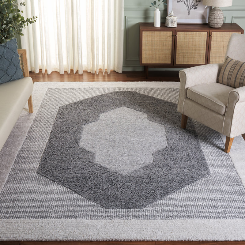 Tapis gris foncé / ivoire Jeniah 807, Rectangulaire 8 pi x 10 pi