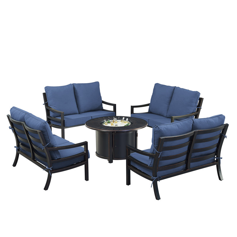Ensemble de conversation d'extérieur pour 8 personnes avec coussins Ferrigle, Bleu