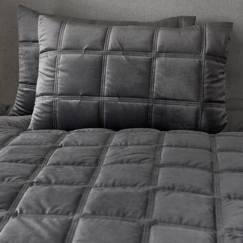 Brighton Square Velvet Geometric Shapes Duvet Cover Set with Pillowcases, Kingsize - 2 Standard Pillowcases, Slate