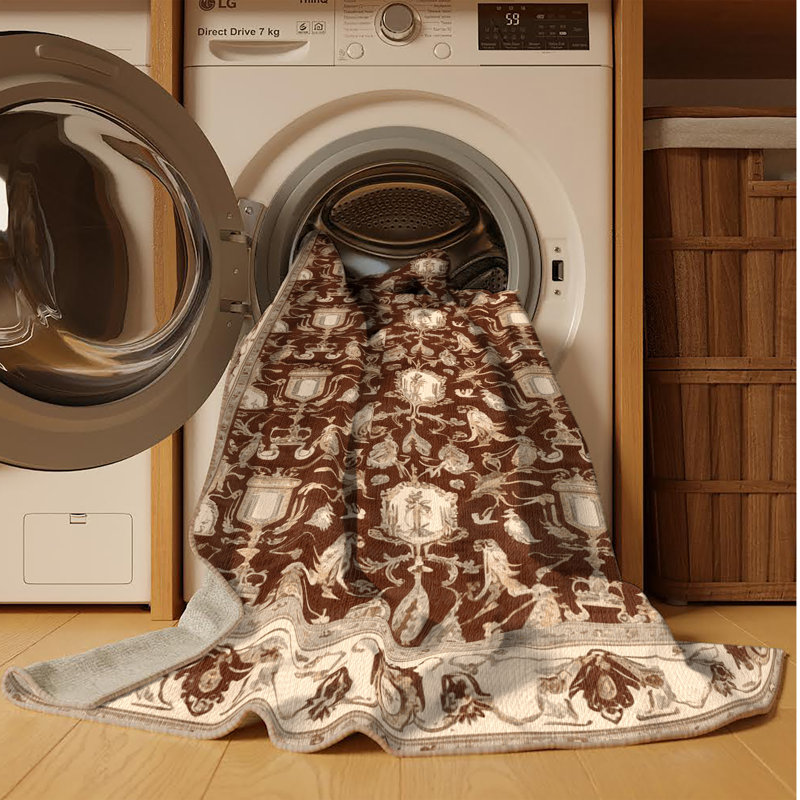 Tapis beige français lavable à la machine, Carré 5 pi