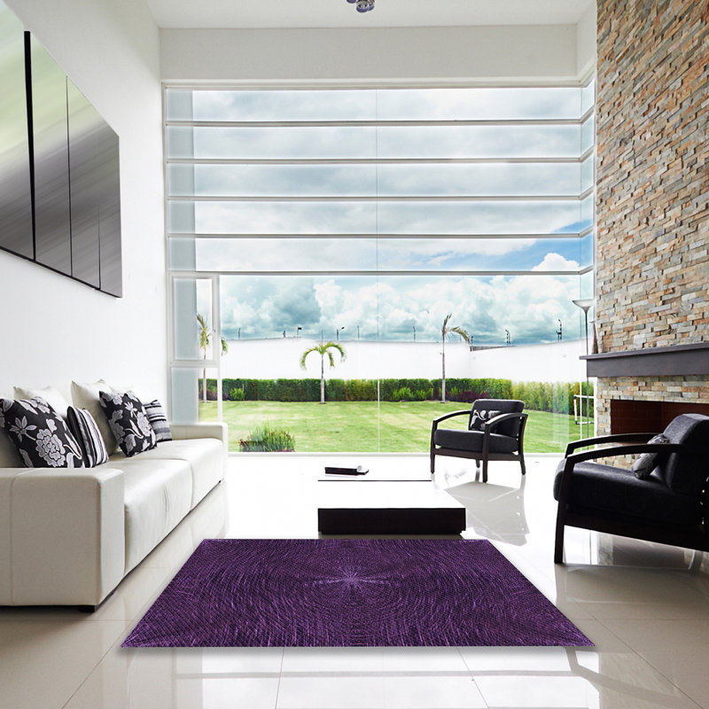 Tapis abstrait en laine mauve, Carré 3 pi