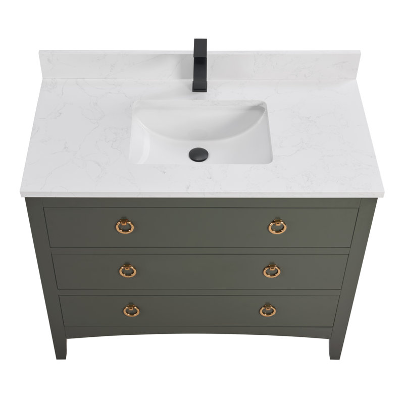 42" Solid Wood Sink Vanity With 1' Top, Rose Gold, Pewter Green, 42"