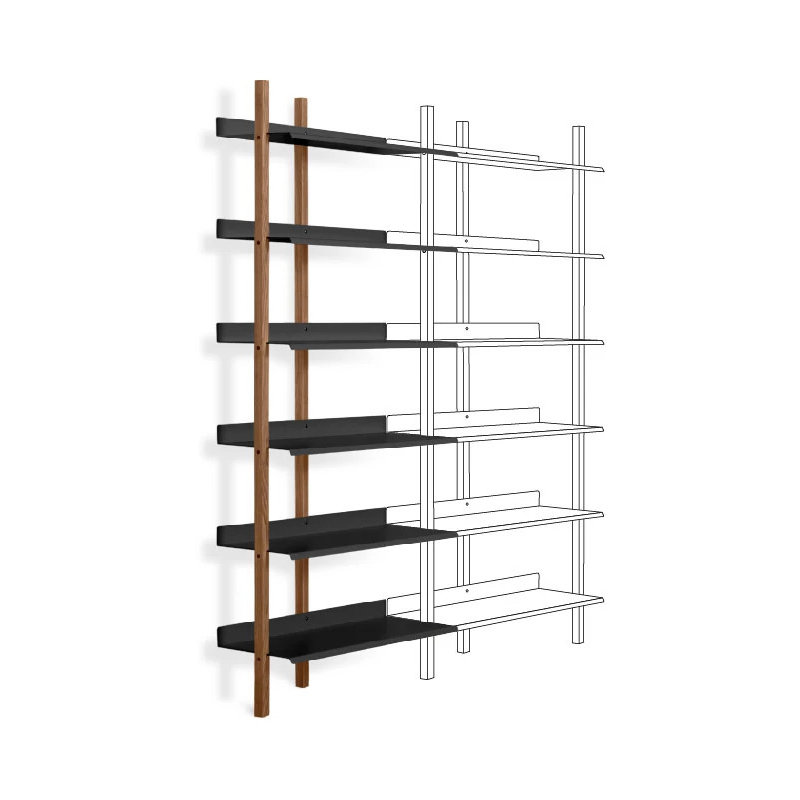 Browser Solid Wood Bookcase, Walnut/Oblivion, (6 Shelves) 82" H x 37" W x 17" D