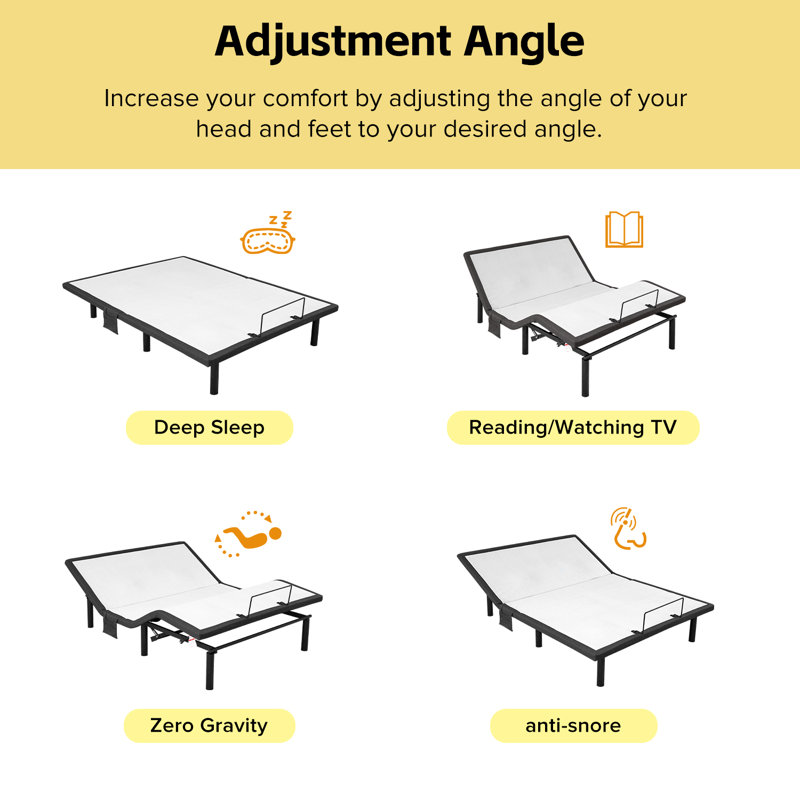 Ergonomic Black Steel Queen Adjustable Bed Frame with Massage and USB Ports