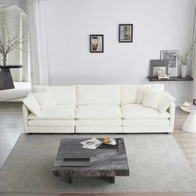 Canapé 3 places Mid-Century moderne avec 2 accoudoirs et 3 coussins décoratifs, canapé pour salon