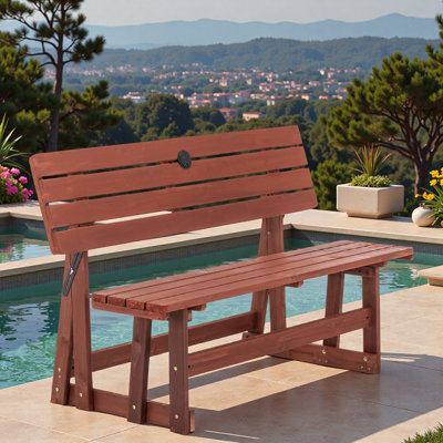 2-in-1 Convertible Bench Picnic Table with Backrest and Umbrella Hole