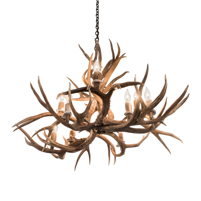 Antique Copper 10-Light Antler Empire Chandelier