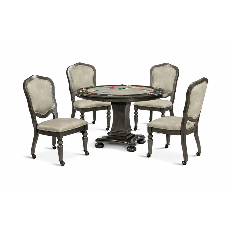 Table de poker à plateau réversible à 6 joueurs en bouleau avec 4 chaises Vegas, Gris moderne / Crème