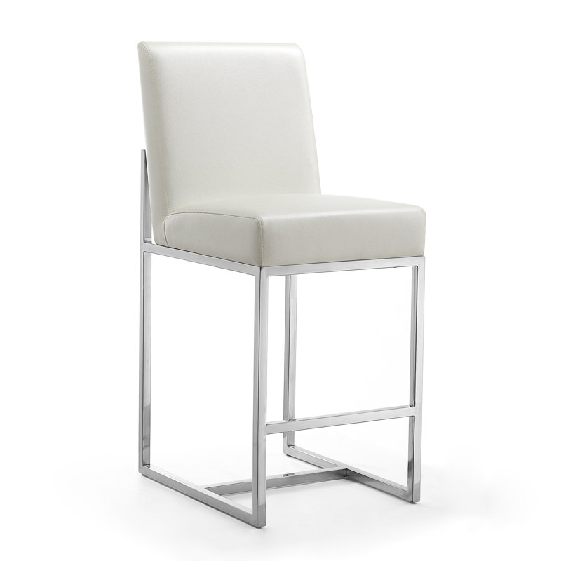Tabouret de comptoir rembourré en cuir Element, Blanc perle, Tabouret de comptoir (siège d'une hauteur de 24,8