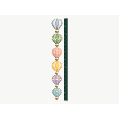 Hot Air Balloon Growth Chart Wall Decal, Peel and Stick Height Ruler for Nursery and Kids Room, Removable Matte Vinyl, 60 Inch, Growth chart 60"H, measures 1 ft to 6 ft