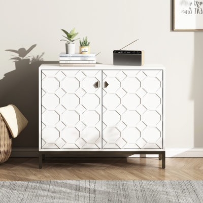 Glossy White Modern Accent Cabinet, 40.23"w, 16"d, 32.23"h, Interior Shelf, Metal Legs Contemporary Home 32.23" Height, Engineered Hardwood, Legs, She