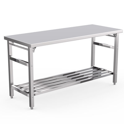 NSF Heavy-Duty Stainless Steel Folding Work Table, 24 x 60 in Prep Workbench - Adjustable Undershelf - Commercial Kitchen/Restaurant/Laundry Workstation, Silver - Color: Primary