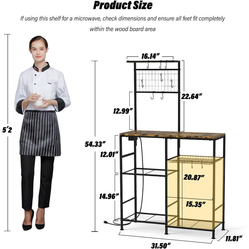 Kitchen Baker's Rack with Power Outlet, 6-Tier Coffee Bar Station, Microwave Stand