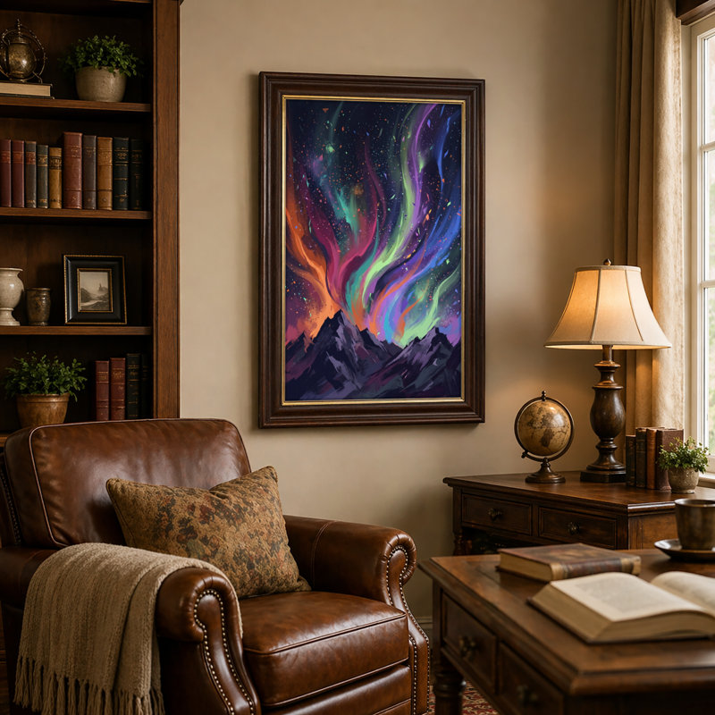 Art mural antique sur toile encadré doré pour le salon, la chambre à coucher, le bureau ou le vestibule - décoration murale décorative avec ciel aurore