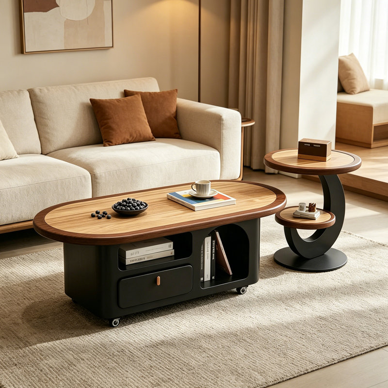 Table basse mobile avec rangement, 16.53" H x 51.18" W x 27.55" D, Black