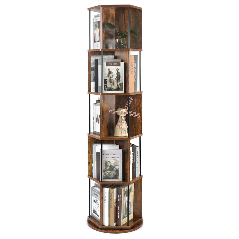 5-Tier 360° Rotating Bookshelf, Brown