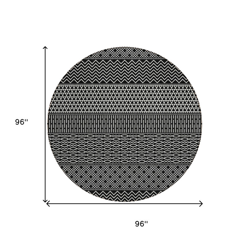 Tapis rond noir et ivoire lavable 8 po