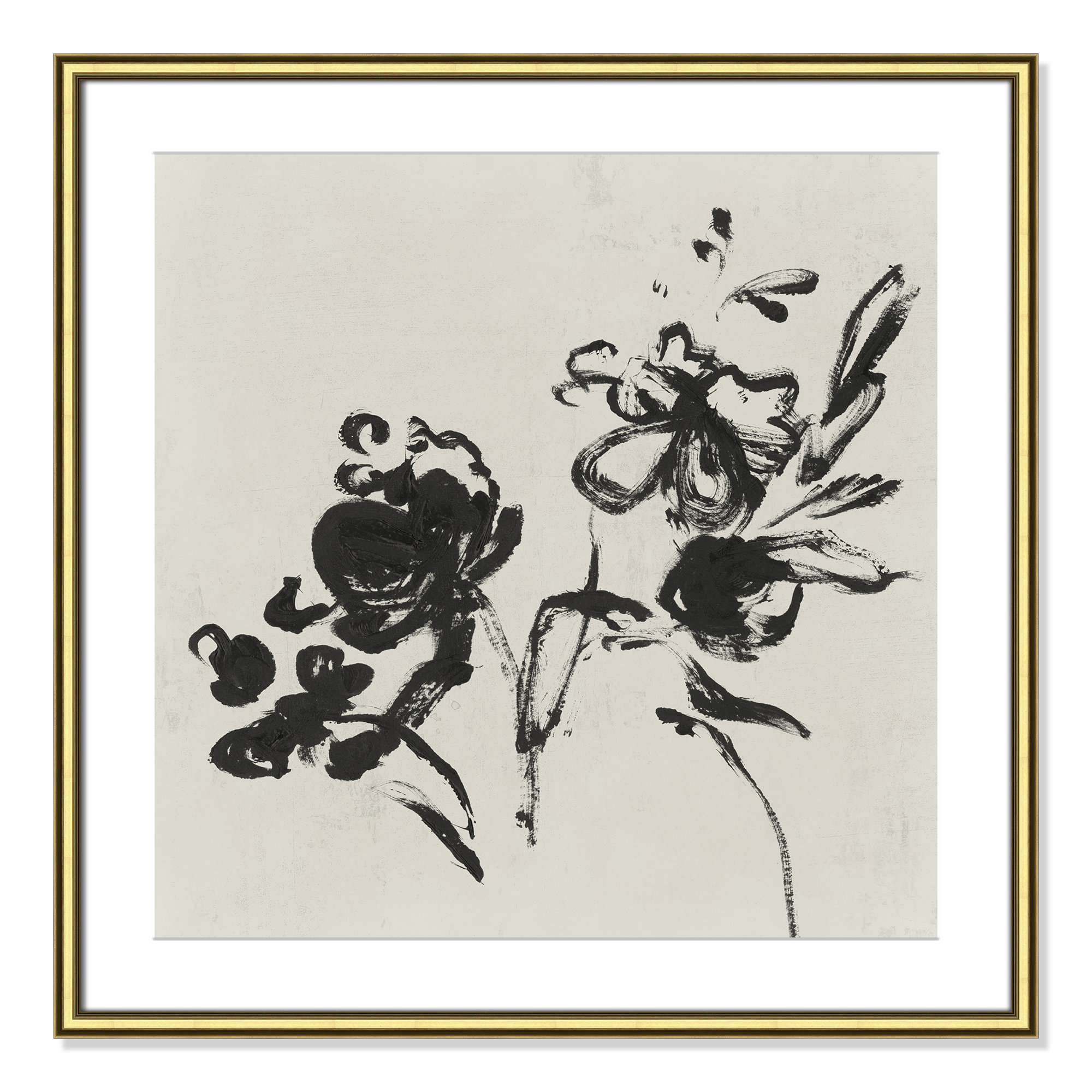 Black Florals I by Isabelle Z - Picture Frame Painting, 27.5" H x 27.5" W , Gold