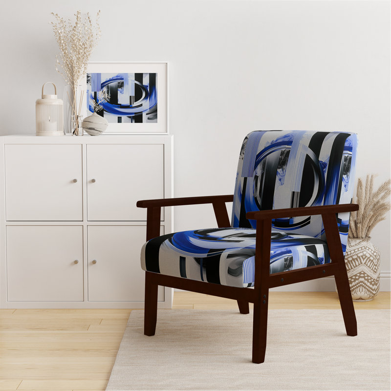 Chaise d'appoint rembourrée, fauteuil moderne Jifi, Polyester bleu, Accoudoirs carrés bruns