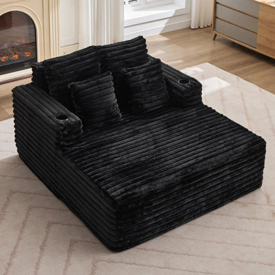 52.75"W Oversized Chaise Lounge Chair Indoor,Plush Faux Fur Sleeper Sofa Couch Bed with Pillows&Wide Armrest,Fluffy Comfy Cloud Sofa,Compression Foam