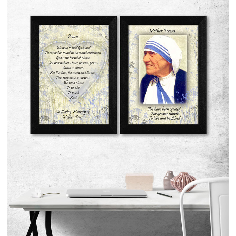Peace - Mother Teresa Quotes 2-Piece Vignette Framed Wall Art for Living Room, Home Wall Decor