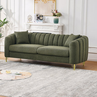 Oversized Chenille 3-Seater Sofa With Deep Seating, Tufted Design, And Gold Metal Legs For Modern Living Spaces.