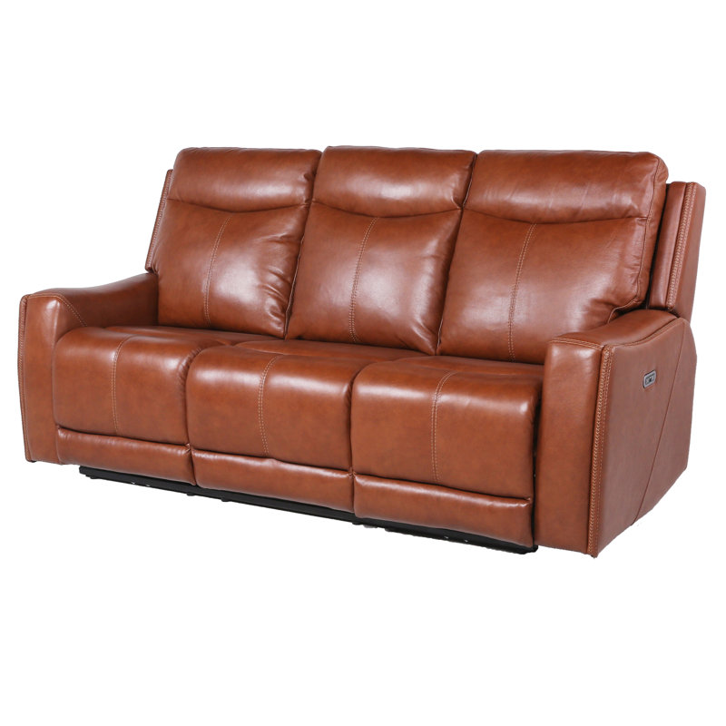 Aoosaf Upholstered 82.5'' Reclining Sofa, Caramel Leather Match