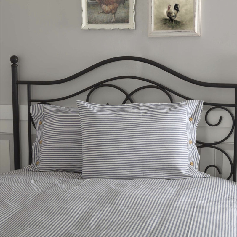 Farmhouse Ticking Blue Standard Sham 27Lx21W, Blue Striped
