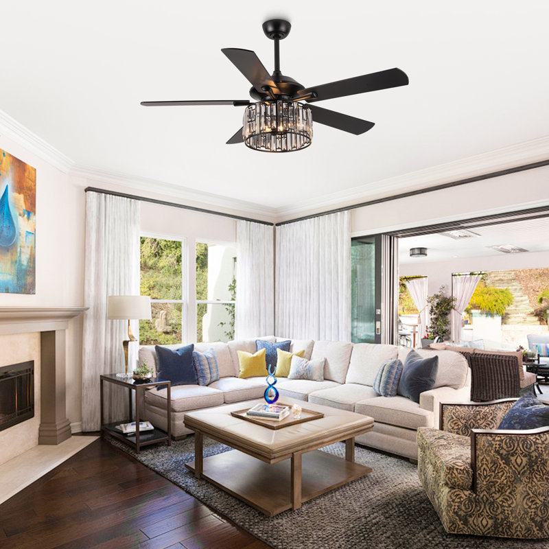 Zeiger 52'' Double-Sided 5-Blade Crystal Indoor Ceiling Fan with Remote Control and Light Kit Included, Black