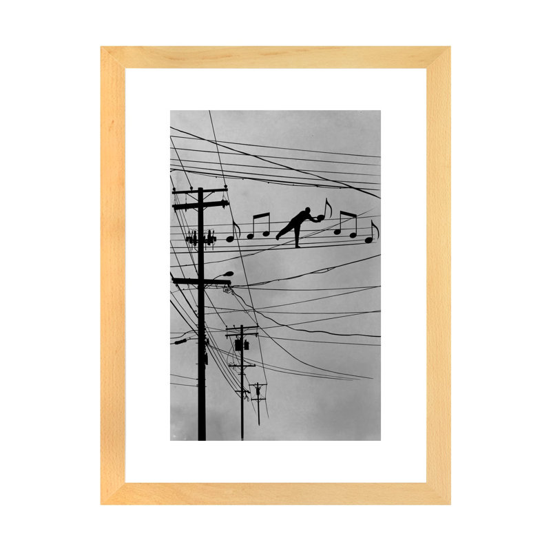 «High Notes» par Rob Dobi - impression d'art graphique, Toile avec cadre en bois beige, Blanc, H 24 po x l 32 po x P 1 po