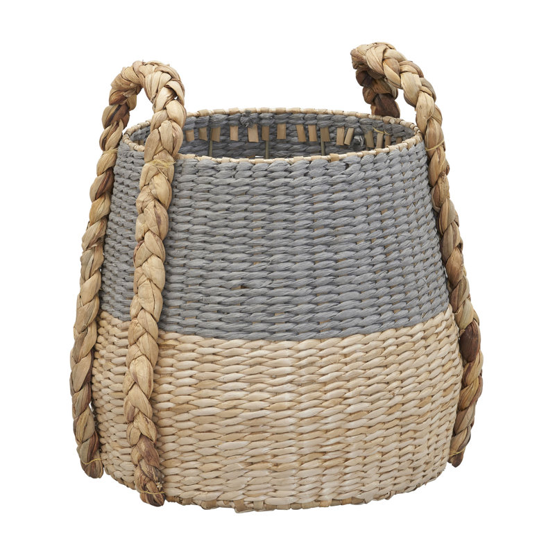 Armadi Two Tone Wicker Basket with Handles, Grey