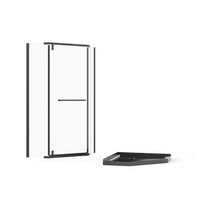 Porte de douche Neo-Angle sans cadre P 36 po x l 36 po x H 72 po Cabine de douche d'angle avec base de douche en acrylique noir combinée, porte de douche pivotante