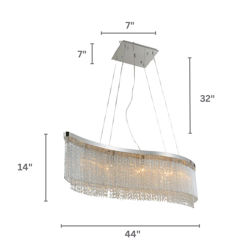Lustre en cristal Hockaday, H 14 po x l 44 po x P 32 po, 8 lumières