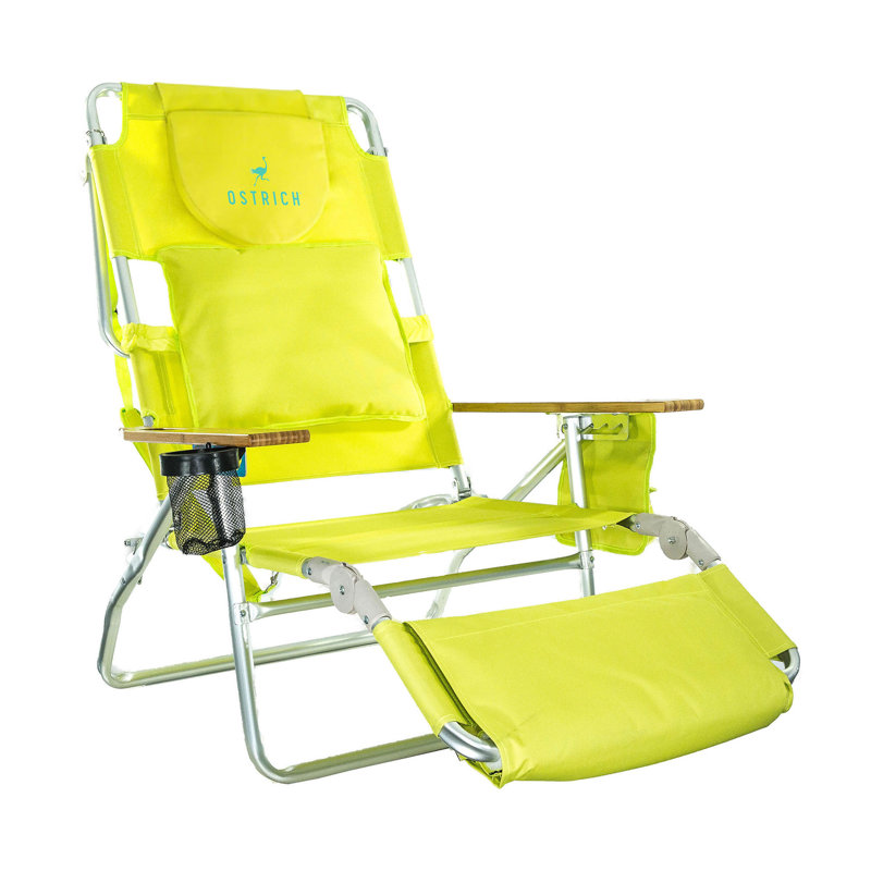 Deluxe Lime Green Portable Beach Lounger with Cushions and Adjustable Footrest
