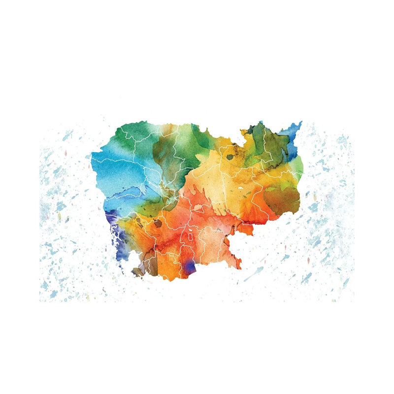 Cambodia Colorful Map by WallDecorAddict - Gallery-Wrapped Canvas Giclée on Canvas, Wrapped Canvas, 20.32 cm H x 30.48 cm W