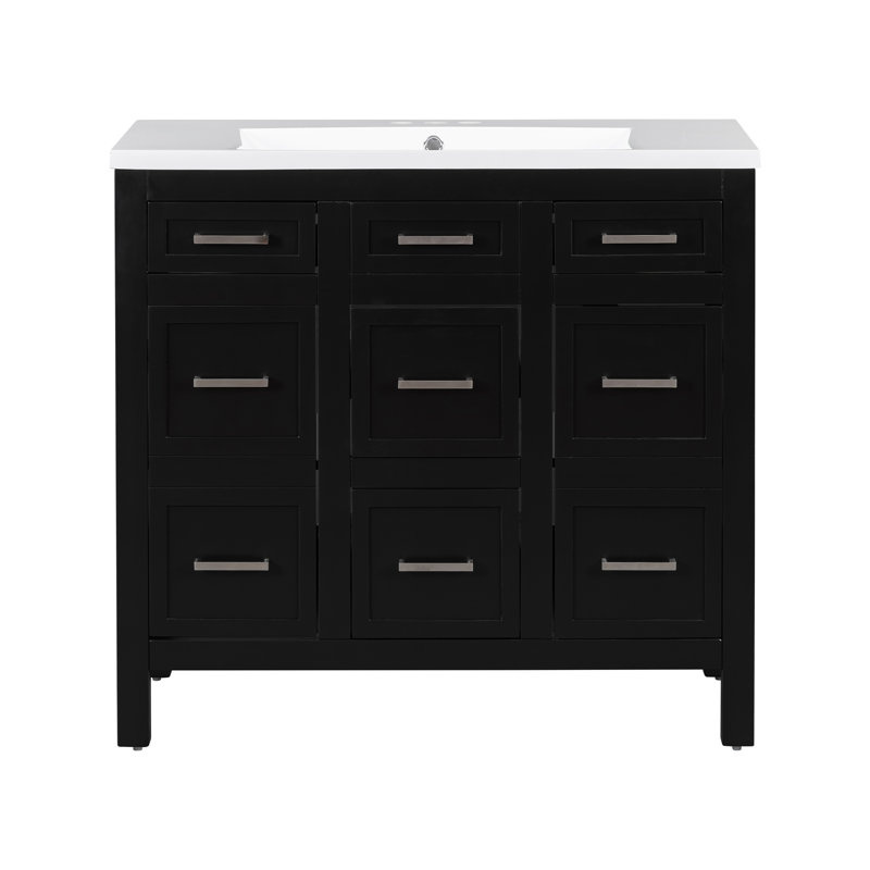 Meuble-lavabo 36 po avec lavabo intégré en résine - 4 tiroirs, Noir