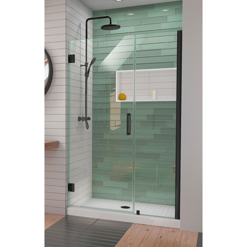 DreamLine Unidoor-LS 46-47 inch W x 72 inch H Frameless Hinged Shower Door with L-Bar in Matte Black, Matte Black, 47"