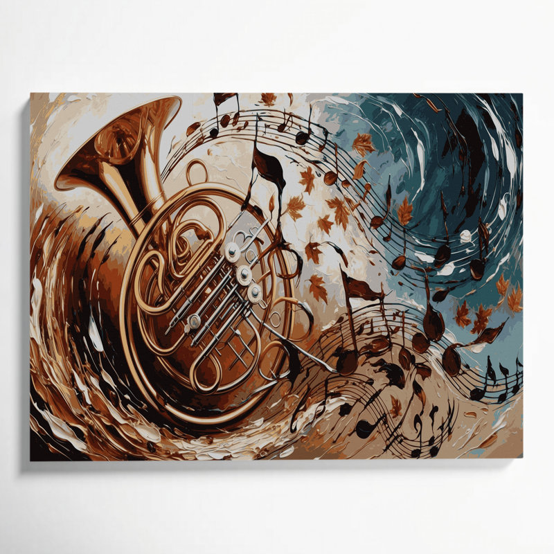 «Music French Horn», art mural sur toile beige, H 11 po x l 14 po