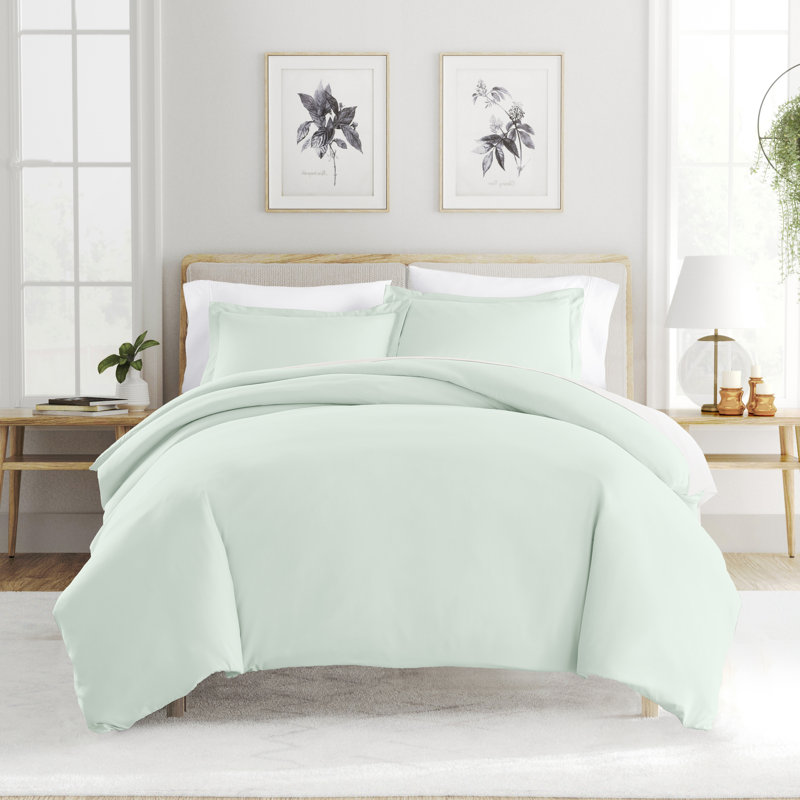 Ensemble de housse de couette brossé deux fois et ultradoux, Housse de couette double / grand + 2 taies décora, Menthe