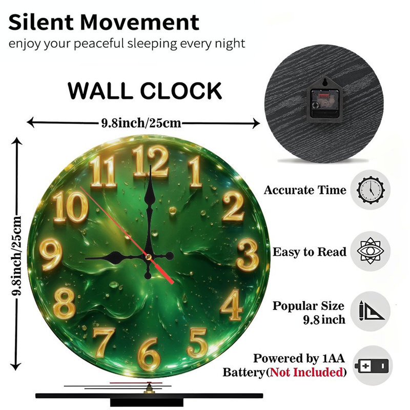 Horloge verte avec chiffres dorés