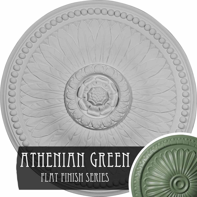 Endurathane Saverne Ceiling Medallion, 18 1/2"W x 13 1/2"H x 1 7/8"P, Hand-Painted Gold Finish, Athenian Green