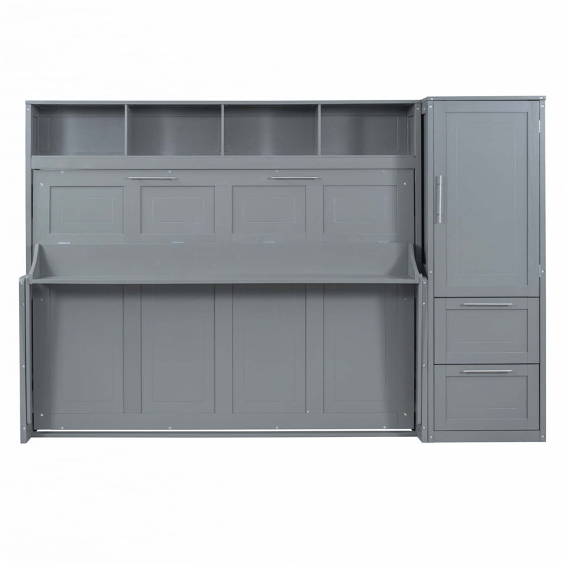 Lit escamotable mural avec placard et tiroirs Murphy, gris, Grand