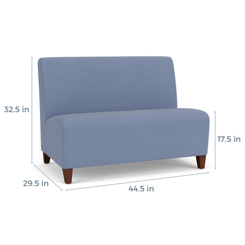 Causeuse sans accoudoirs Ravenna, Bois de noyer, Chambray bleu marine clair
