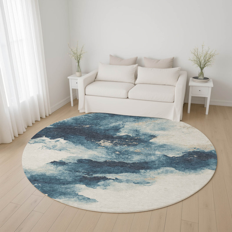 Tapis moderne lavable à la machine de qualité supérieure AMF1801, Rond 8 pi